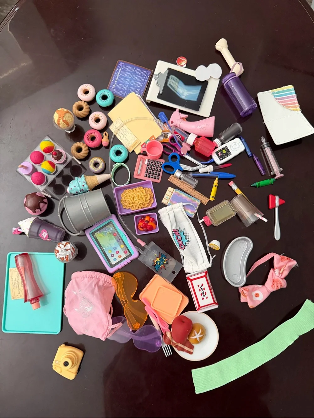 Our generation sets: food, doctor office, school, and some other accessories